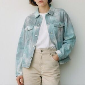 Oddy Women's Blue and Gray Tie-Dye Denim Jacket